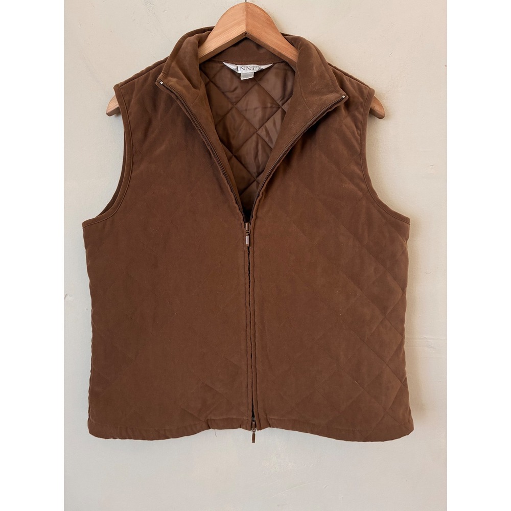 Casual Corner Annex Brown Quilted Full Zip Vest Women Large Diamond Quilt Layer